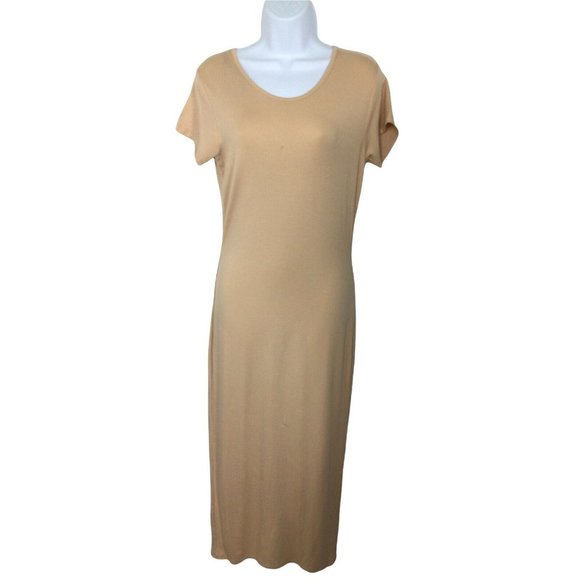 Missguided Nude Short Sleeve Midi Dress Sz 8 Soft Stretch Casual Fashion Fitted - Picture 9 of 9